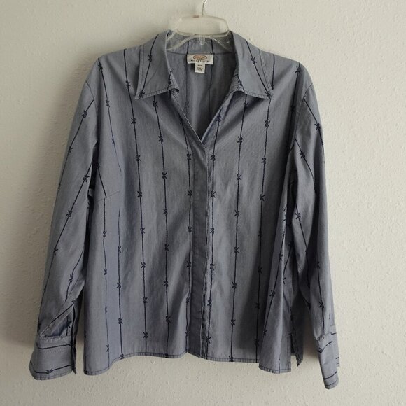 Talbots Tops - Talbots Button Front Top Blouse Women's Petite Plus Size 22W Blue Bow Print
